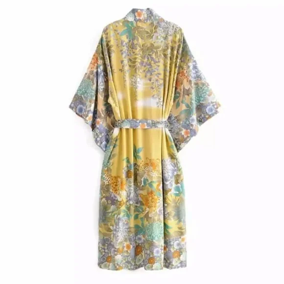 SOLD OUT Yellow Gypsy Willow Floral Open Kimono Duster Robe - Picture 5 of 7